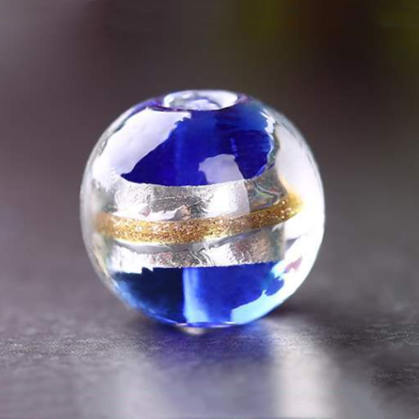 5pcs Glass Beads Silver Foil and Gold Sand