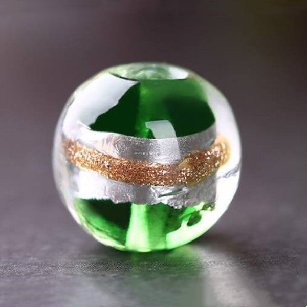 5pcs Glass Beads Silver Foil and Gold Sand