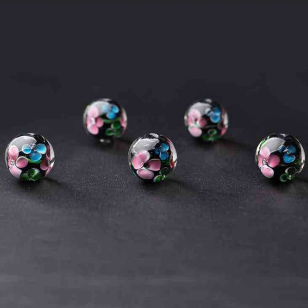 5pcs Glass Beads Luminous And Inner Flower Painting