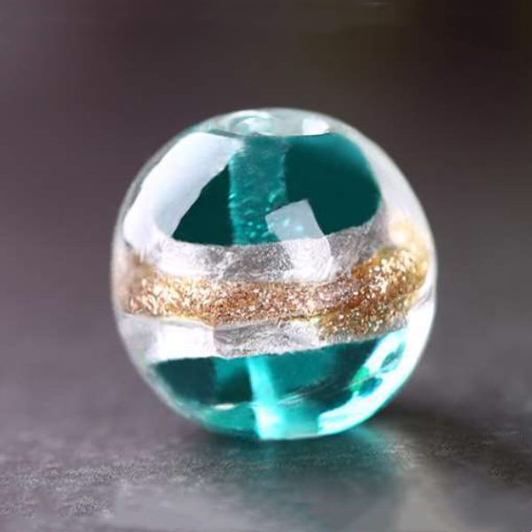 5pcs Glass Beads Silver Foil and Gold Sand