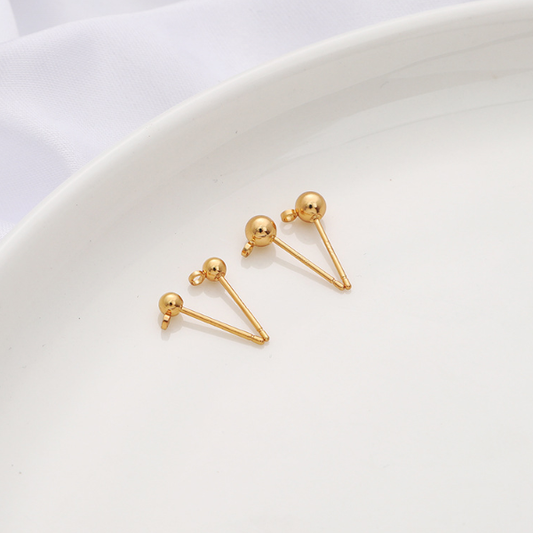 1 Pair 3x14mm Sterling Silver Ball Earring Studs, Gold Plated - ERDD-01