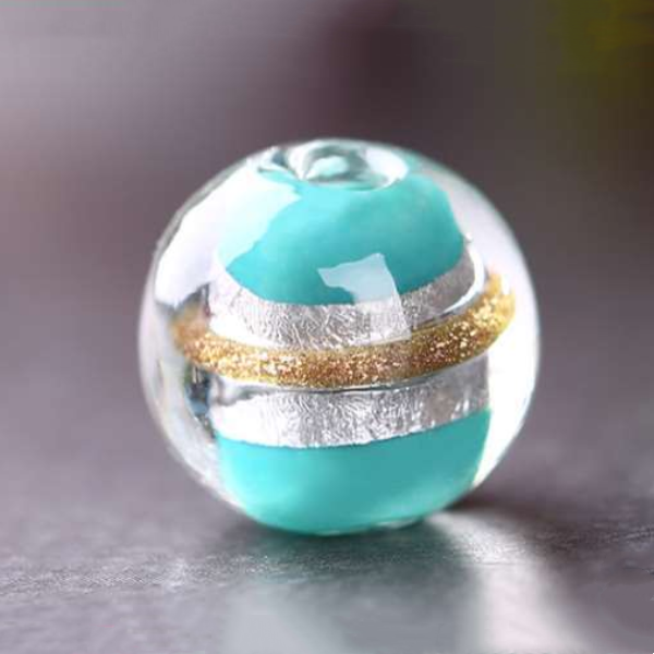 5pcs Glass Beads Silver Foil and Gold Sand