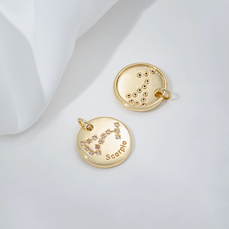 Brass Gilded Charms Piece Constellation 12 Star Map Pendant