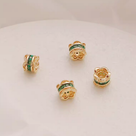 Alloy Column Crown Beads Spacer - 14K Plated + Zircon - AMCZ-01