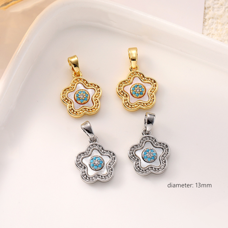 Brass Gold Platinum Plated Shell Inlaid Imitation Turquoise Charms Pendant