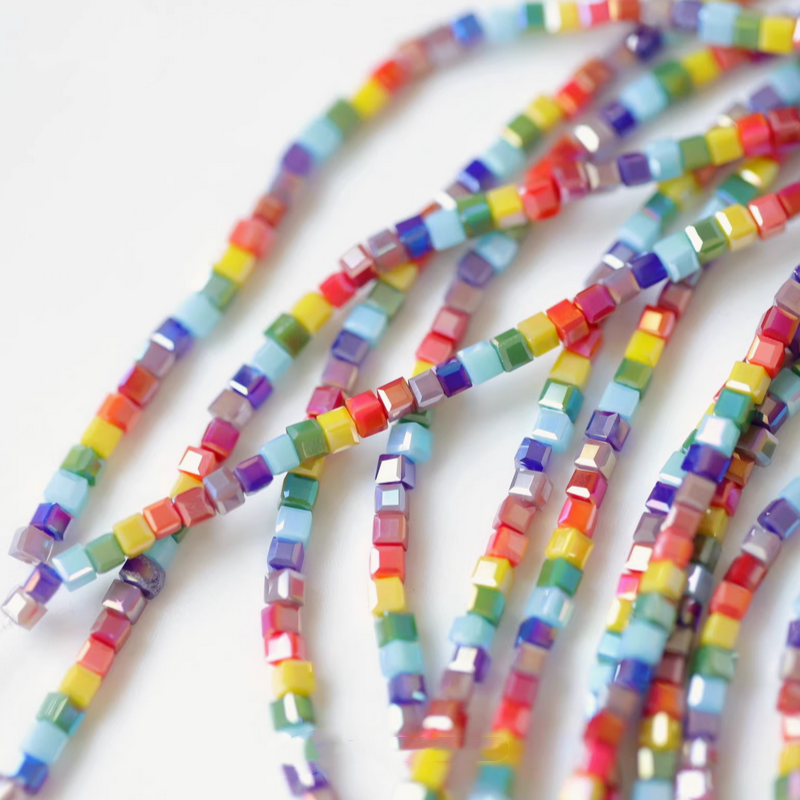 180pcs Glass Tiny Square Beads Electroplated Candy Color