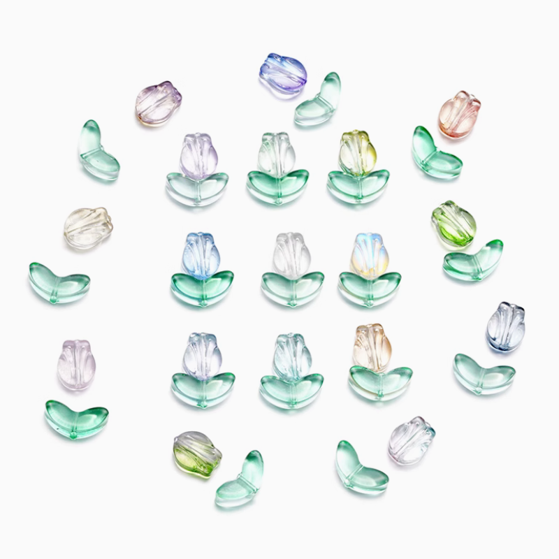 5pcs Glass Tulip Flower Pendant Transparent Buds Charms