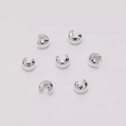100pcs 3x4mm Half Round Open Crimp Beads / Knot Cover ,Silver Plated- CMBK-01