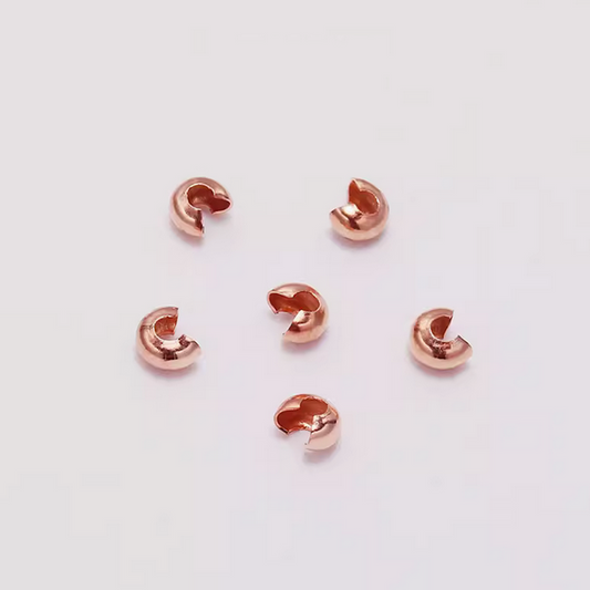 100pcs 5x6m Half Round Open Crimp Beads / Knot Cover ,Rose Gold Plated- CMBK-15