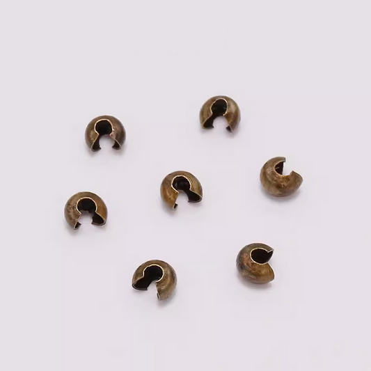 100pcs 3x4m Half Round Open Crimp Beads / Knot Cover ,Bronze Plated- CMBK-16