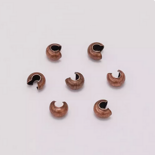 100pcs 3x4m Half Round Open Crimp Beads / Knot Cover ,Copper Plated- CMBK-19