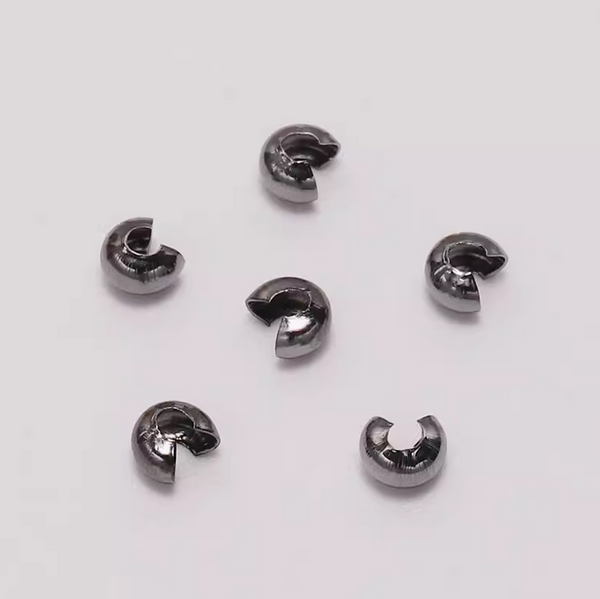 100pcs 3x4m Half Round Open Crimp Beads / Knot Cover ,Black Plated- CMBK-22