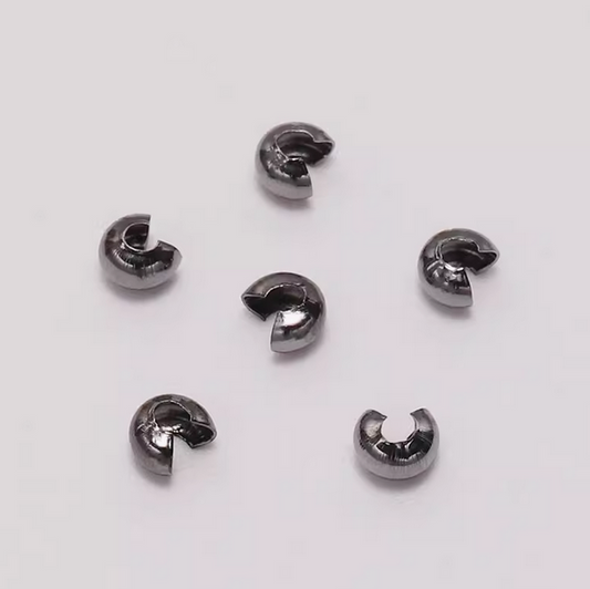 100pcs 3x4m Half Round Open Crimp Beads / Knot Cover ,Black Plated- CMBK-22