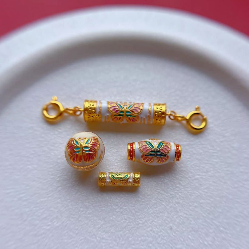 925 Silver Tube Spacer Beads Gilded Enamel Partitions