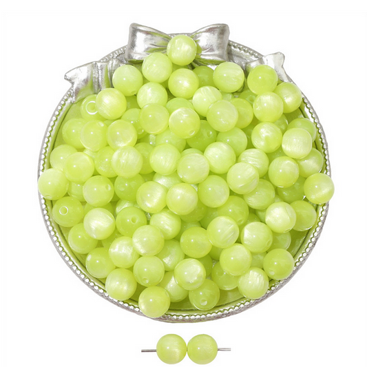 20pcs Fluorescent Green Resin Imitation Opals Cat's Eye Round Beads