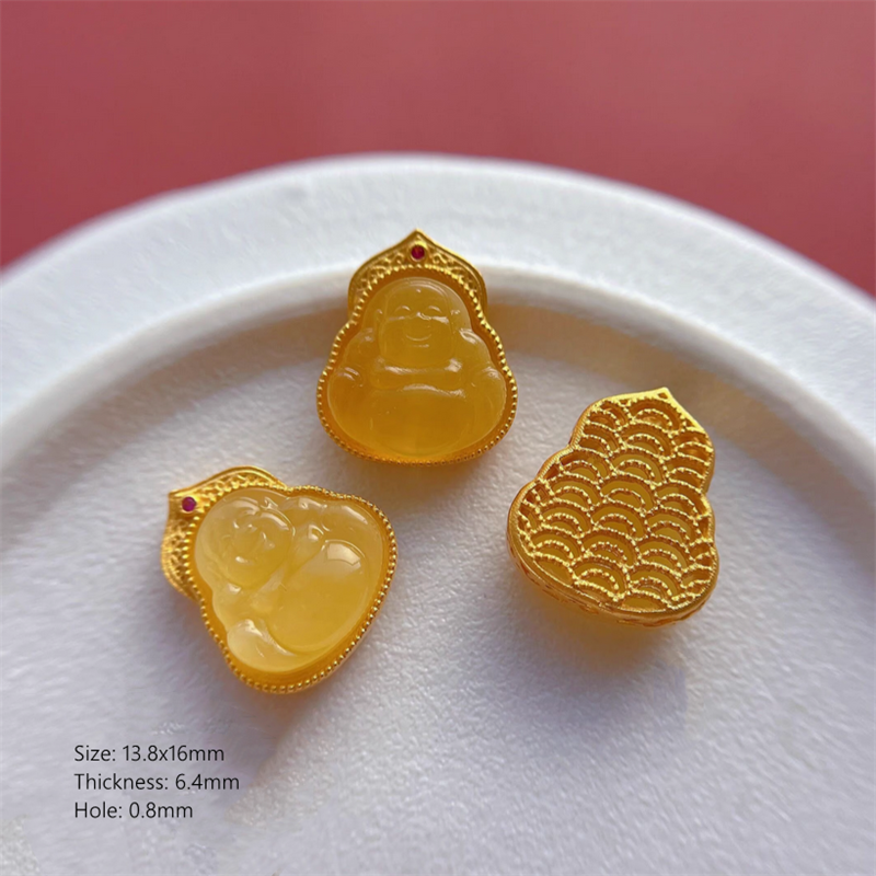 925 Silver Base Nature Beeswax Amber Stone Beads Spacer Charms Pendant