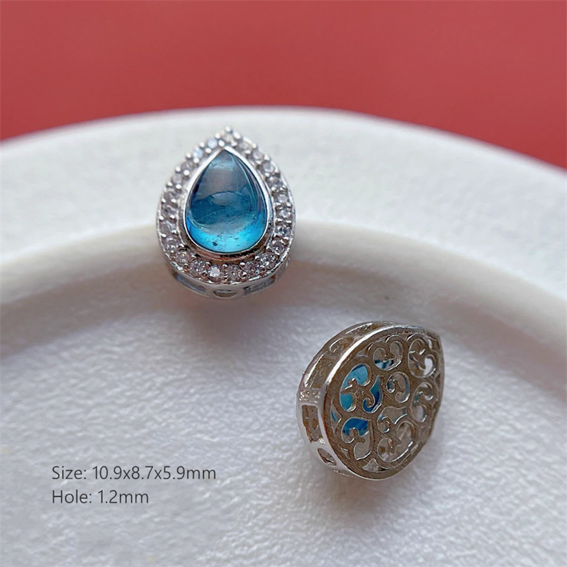 925 Silver Hollowed Base Aquamarine Stone Beads Spacers Or Charms