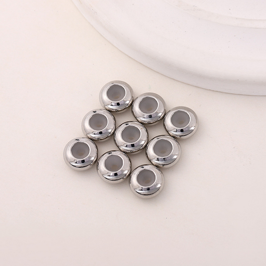 10pcs Brass 4mm Spacer Flat Round Bead With Silicone Platinum Plated - AMSP-04