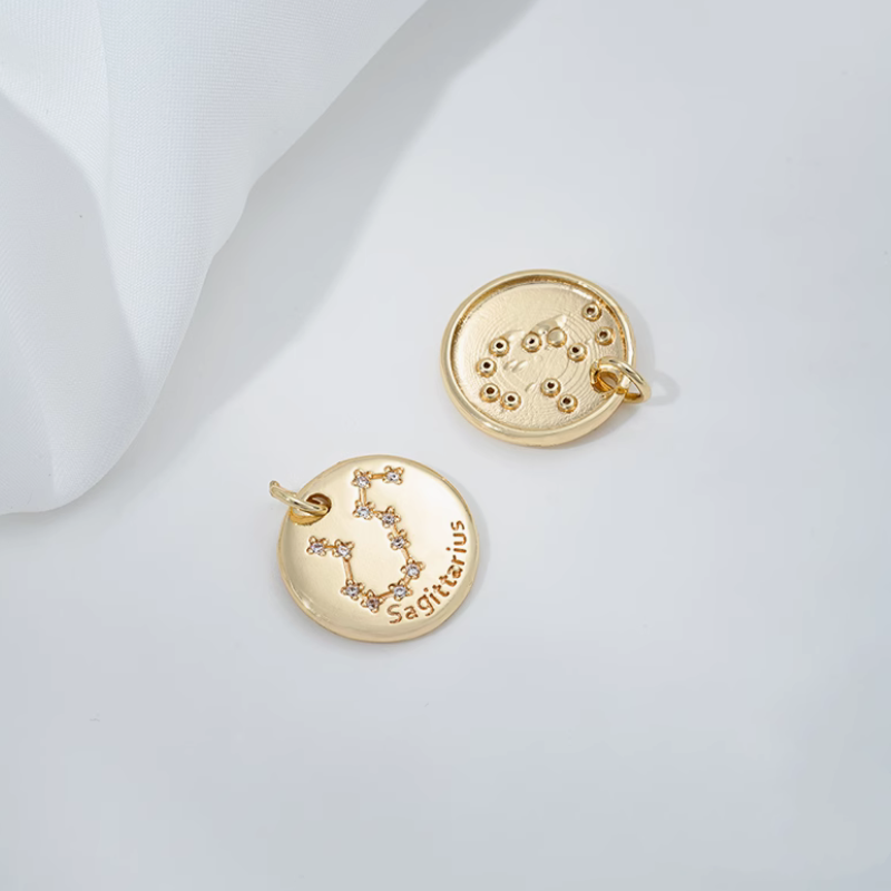 Brass Gilded Charms Piece Constellation 12 Star Map Pendant