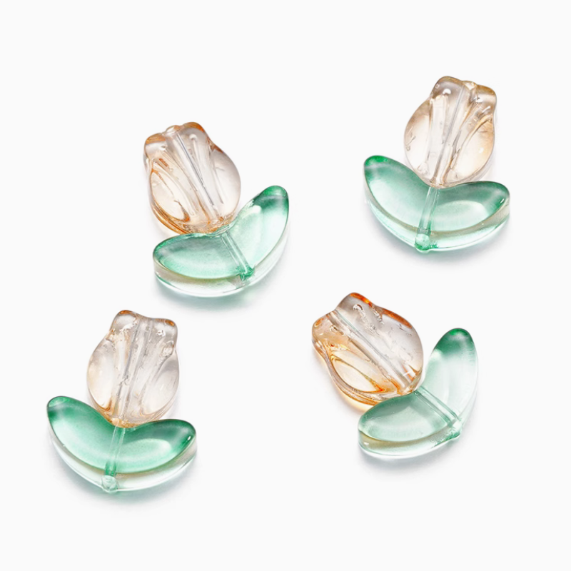 5pcs Glass Tulip Flower Pendant Transparent Buds Charms
