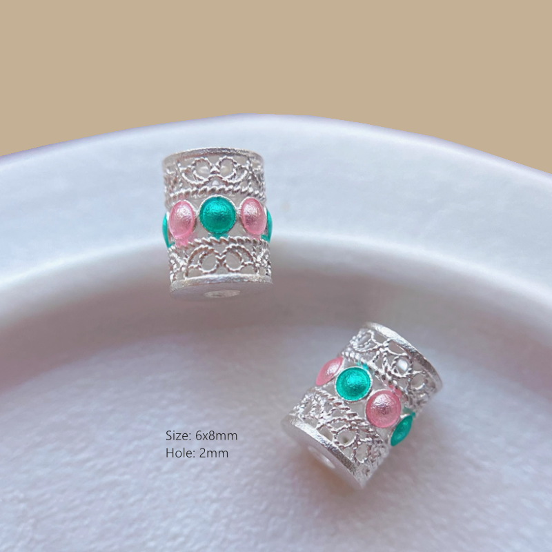 925 Sterling Silver Hollow Beads Enamel Colorful Spacers