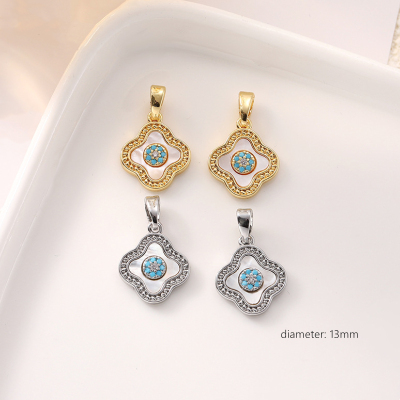 Brass Gold Platinum Plated Shell Inlaid Imitation Turquoise Charms Pendant
