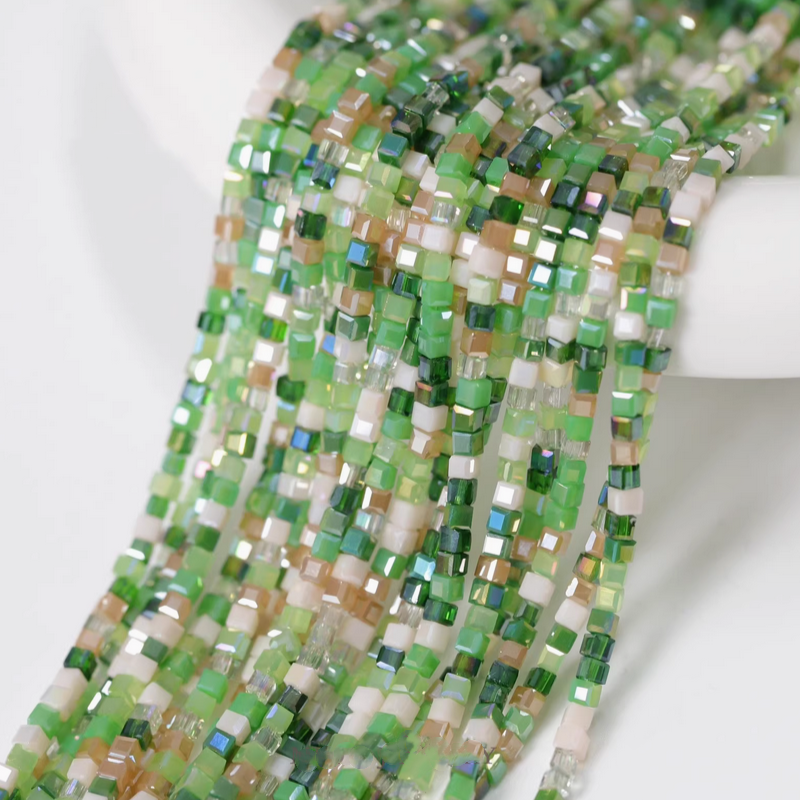 180pcs Glass Tiny Square Beads Electroplated Candy Color