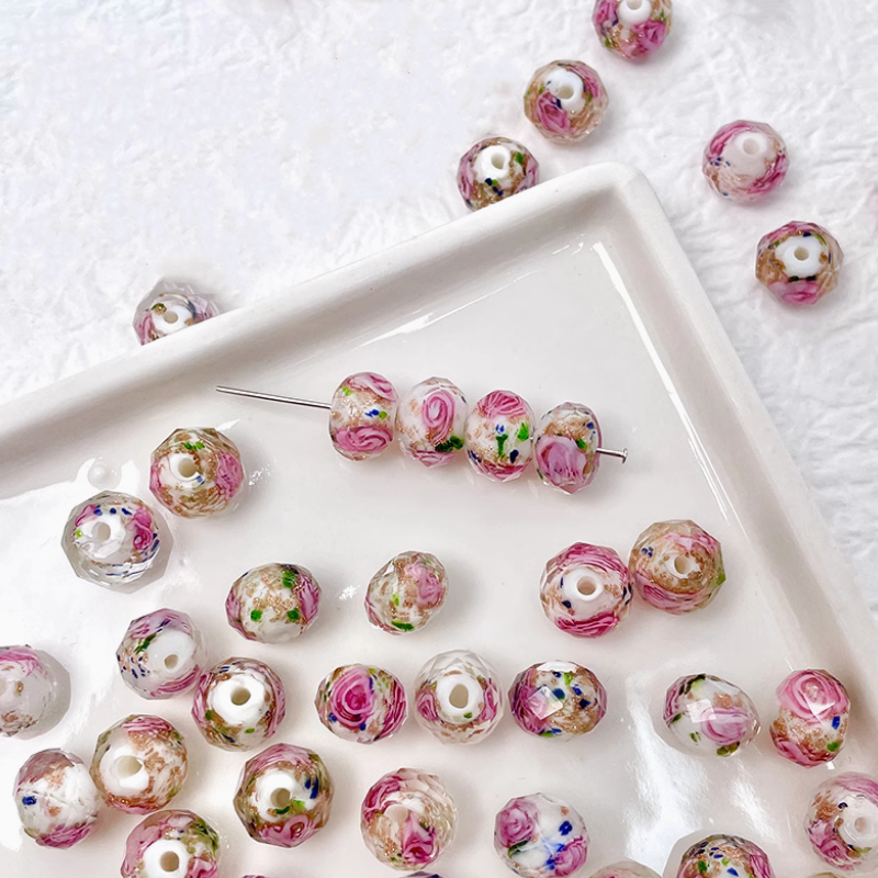 Glass Beads Faced With Flower Inner Double Layer