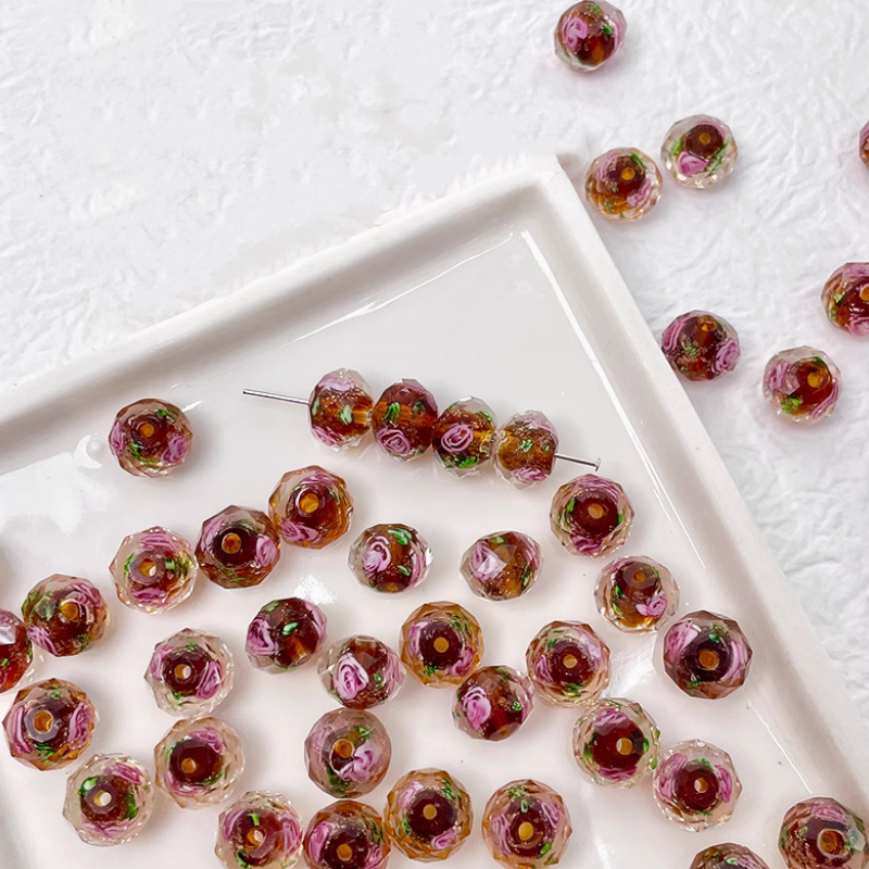 Glass Beads Faced With Flower Inner Double Layer