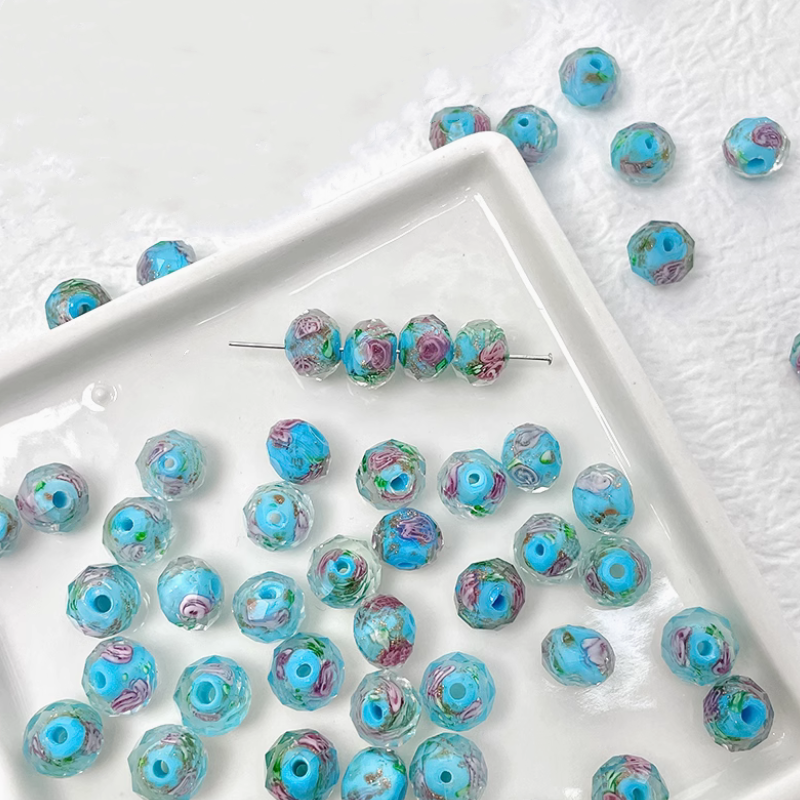 Glass Beads Faced With Flower Inner Double Layer