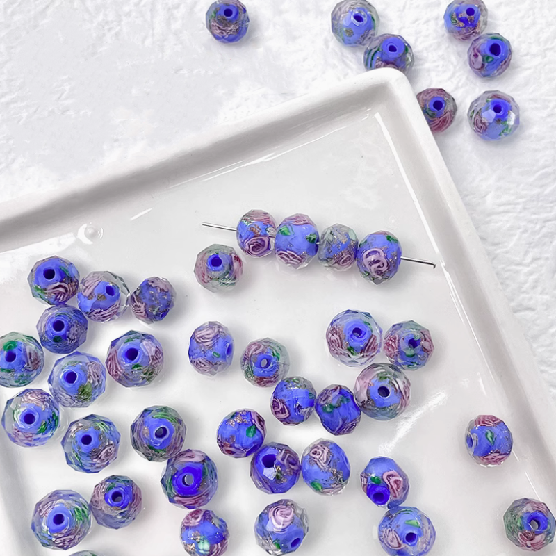Glass Beads Faced With Flower Inner Double Layer