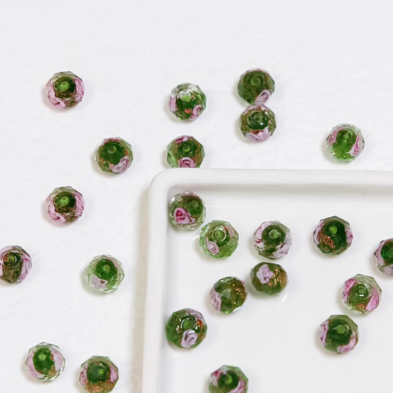 Glass Beads Faced With Flower Inner Double Layer