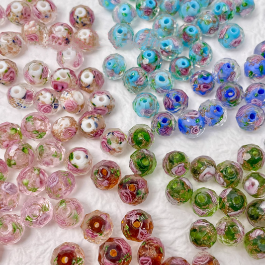 Glass Beads Faced With Flower Inner Double Layer