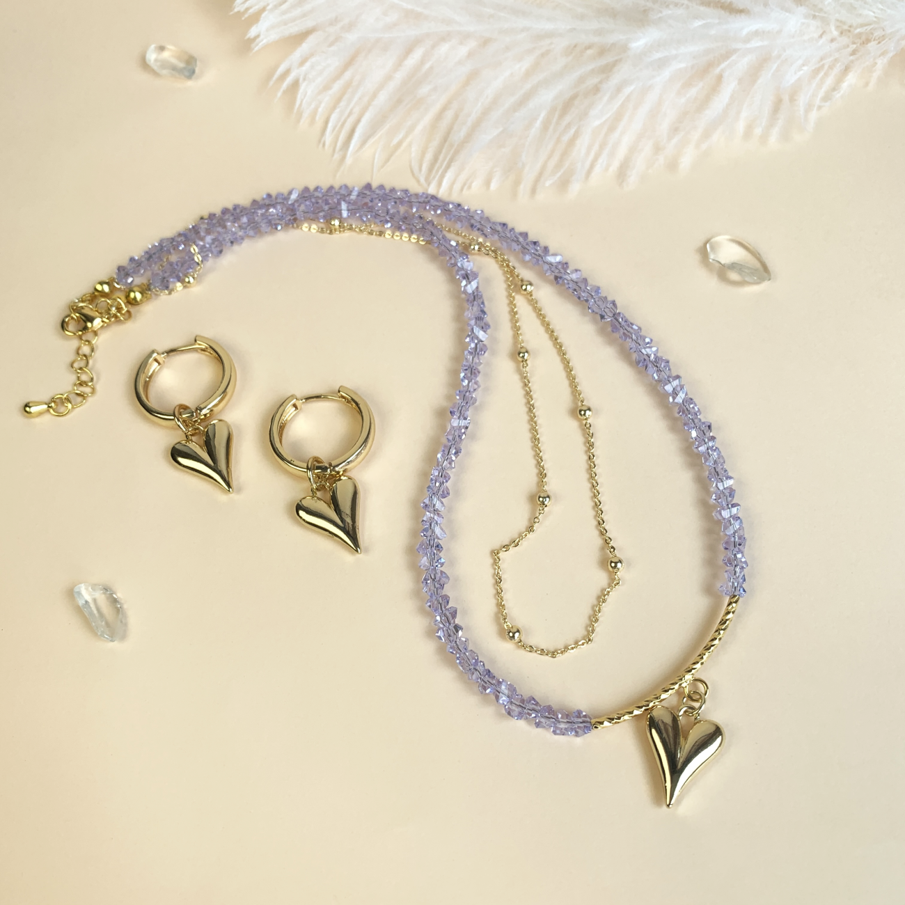 Violet Crystal Beads 14K Necklace Jewelry Double Layer