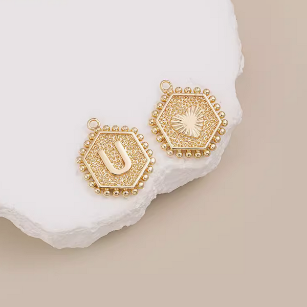 Brass Gilded Letter Words Pendant Piece Charms 14K Plated- PMAM-01