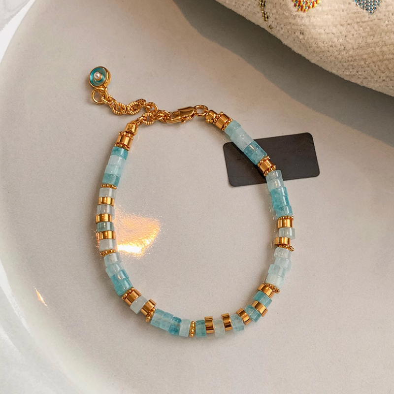 Aquamarine Gemstone Girls Women Gift Nature Necklace and Bracelet