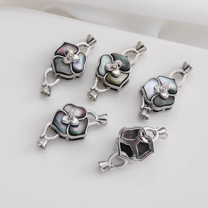 Brass Plated Shell Inlaid Flower Fold Over Clasp