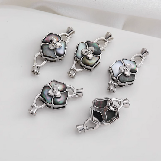 Brass Plated Shell Inlaid Flower Fold Over Clasp