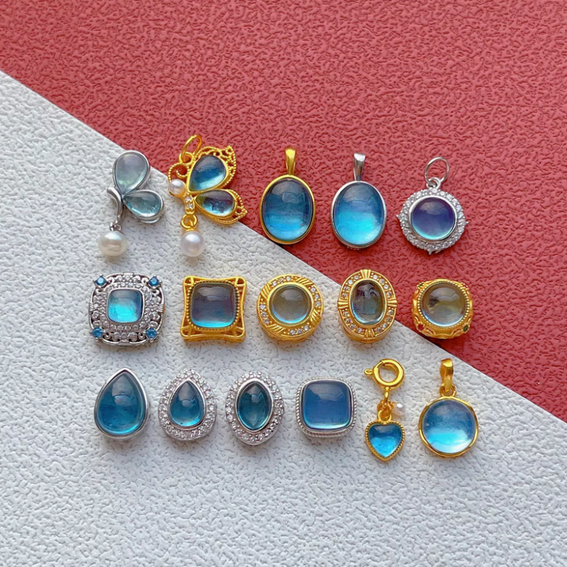925 Silver Hollowed Base Aquamarine Stone Beads Spacers Or Charms