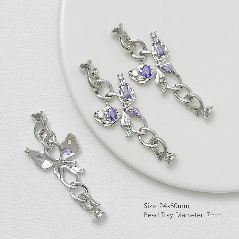 Brass Zircon Butterfly Fold Over Clasp Double Side Jewelry Connector