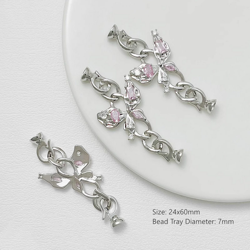 Brass Zircon Butterfly Fold Over Clasp Double Side Jewelry Connector