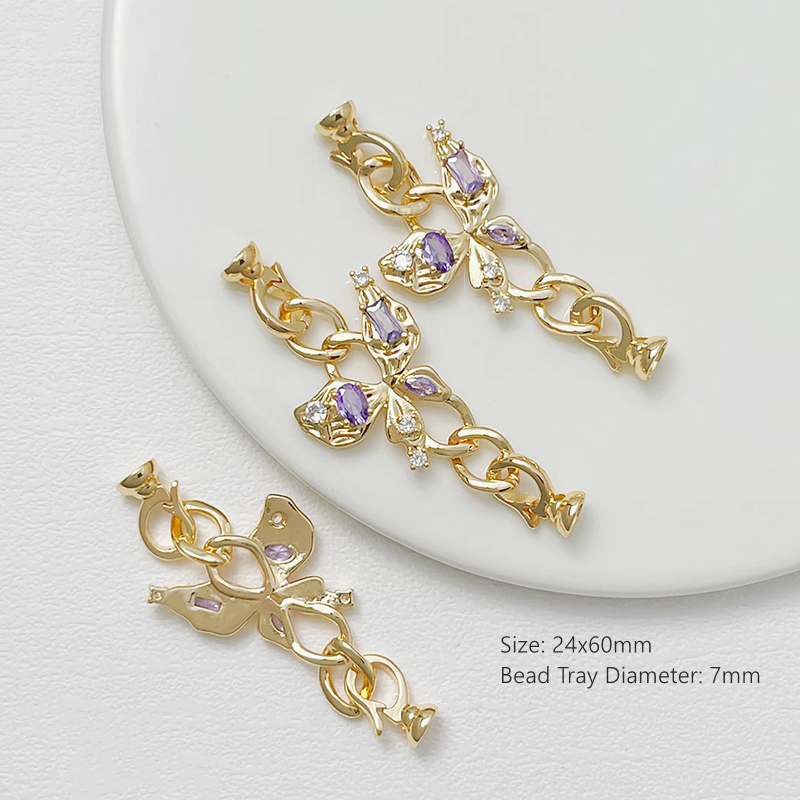 Brass Zircon Butterfly Fold Over Clasp Double Side Jewelry Connector