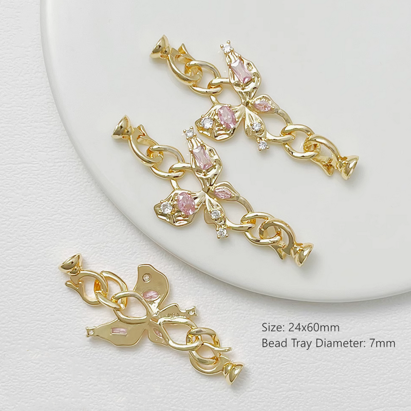 Brass Zircon Butterfly Fold Over Clasp Double Side Jewelry Connector