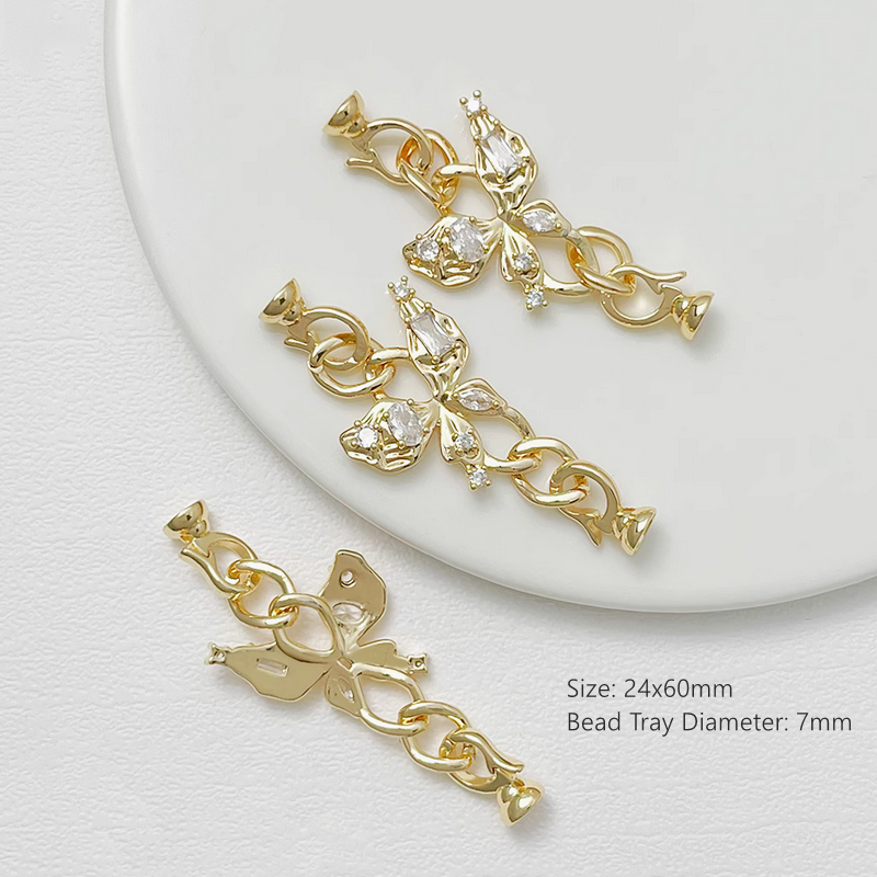 Brass Zircon Butterfly Fold Over Clasp Double Side Jewelry Connector