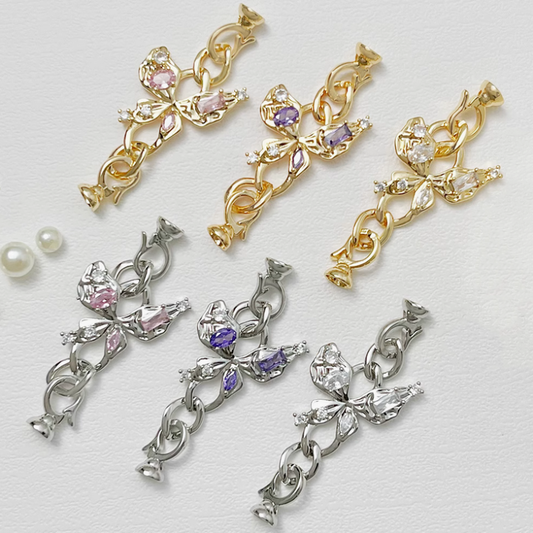 Brass Zircon Butterfly Fold Over Clasp Double Side Jewelry Connector