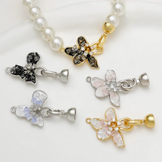 Brass Zircon Flower Twister Clasp Jewelry Connector
