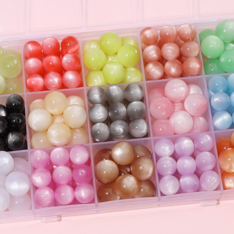 20pcs Resin Imitation Opals Cat's Eye Round Beads