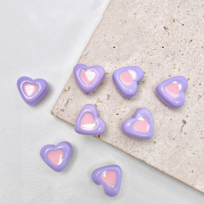 5pcs Acrylic Two Color Heart Shape Beads Spare Spacers