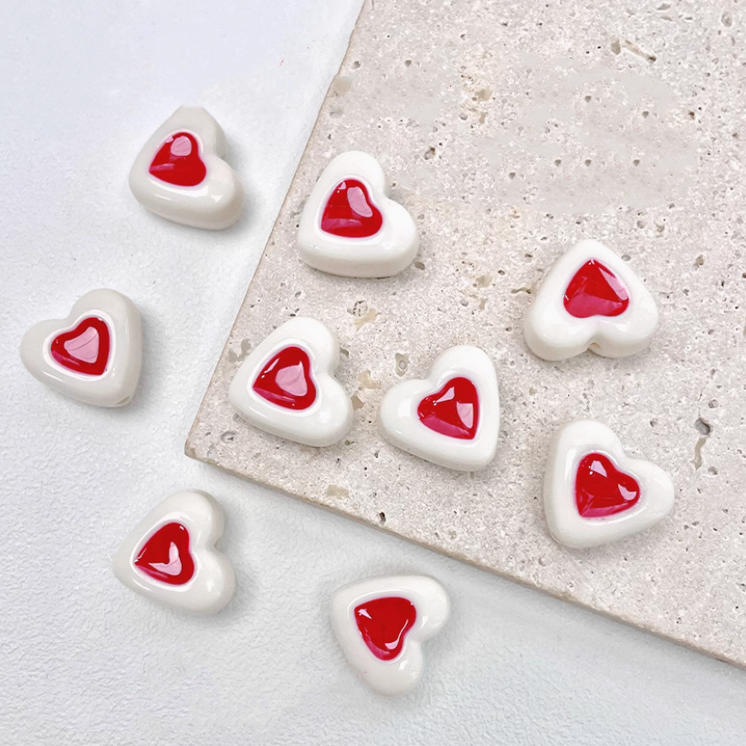 5pcs Acrylic Two Color Heart Shape Beads Spare Spacers