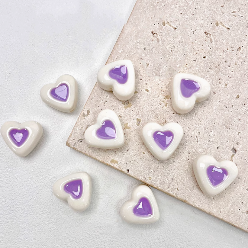 5pcs Acrylic Two Color Heart Shape Beads Spare Spacers
